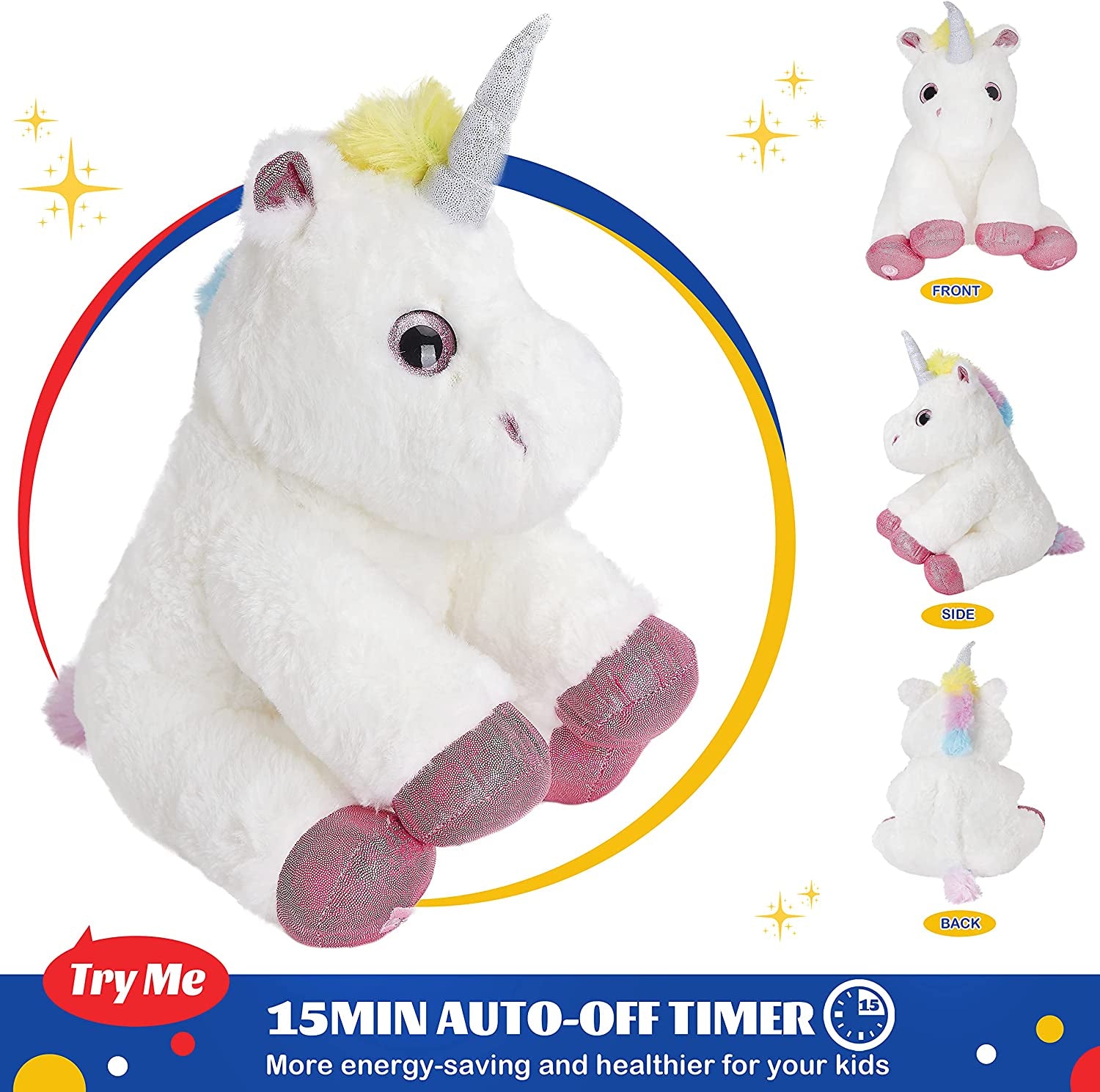 Light up Musical Unicorn Stuffed Animal Soft Hugging Glowing Plush Toy with LED Night Lights Christmas Children'S Day Holiday Birthday Gifts for Toddlers Boys Girls, 13''