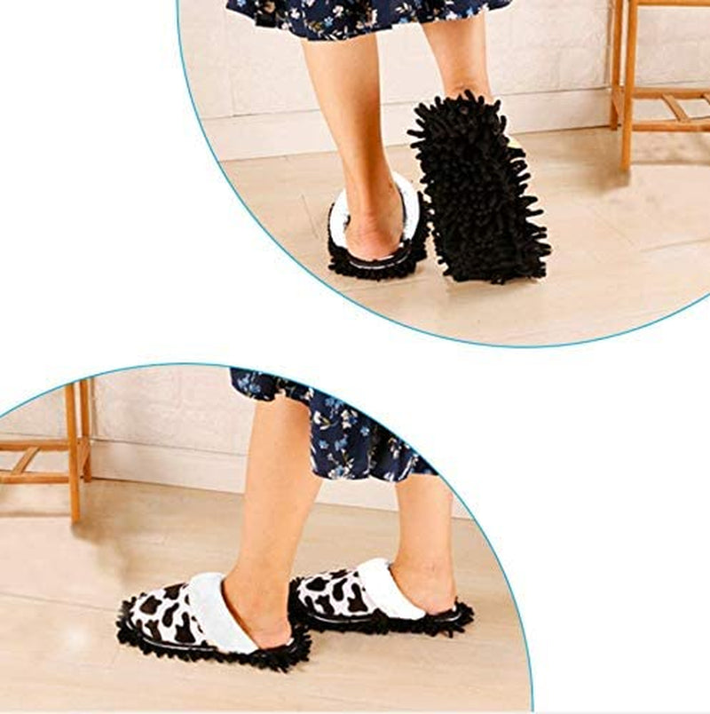 Cow Pattern Microfiber Mop Slippers Shoes Detachable House Floor Dust Cleaning Tool