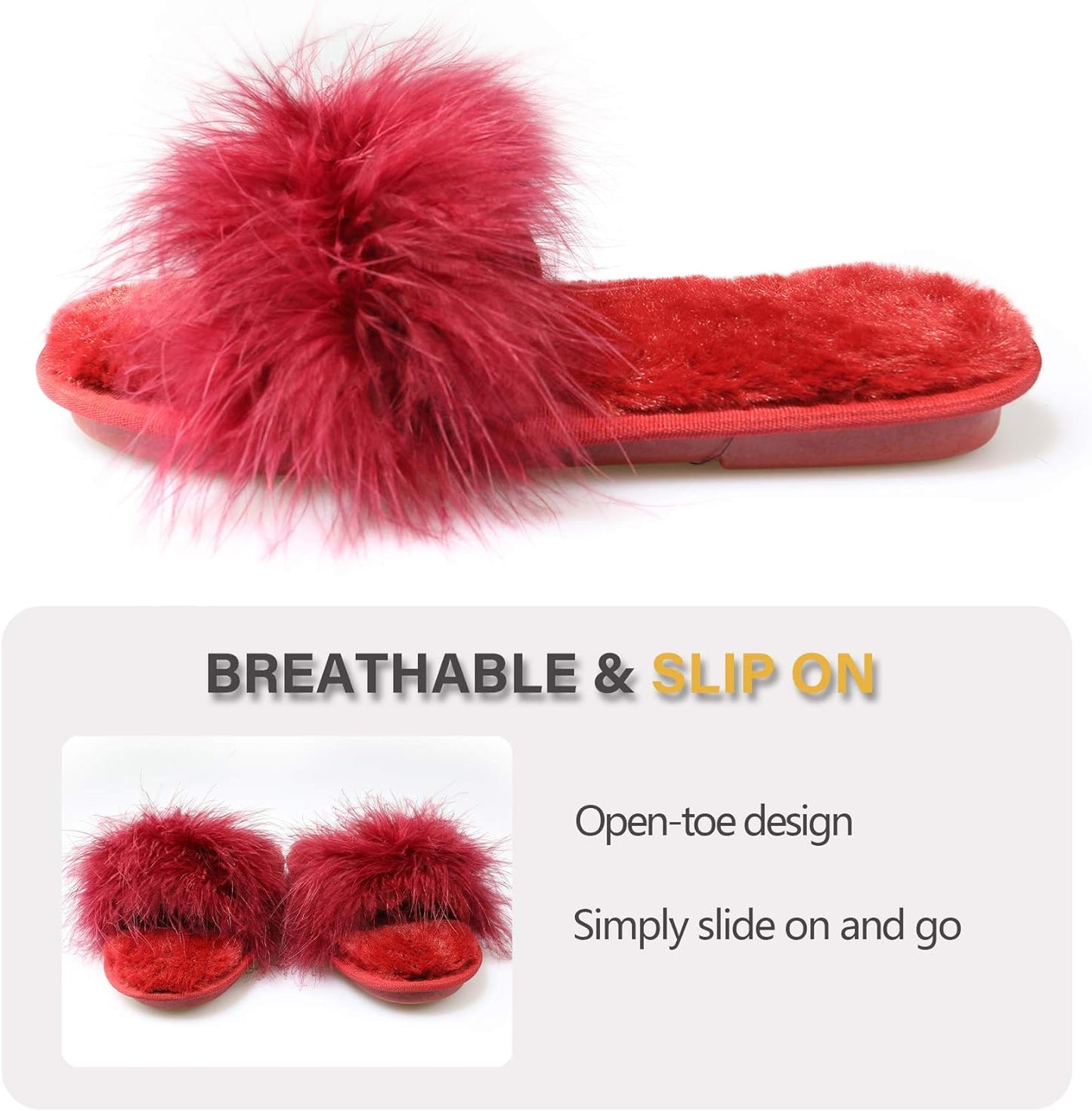 Women'S Furry Slippers Open Toe Fuzzy Slippers Memory Foam Fluffy House Slippers