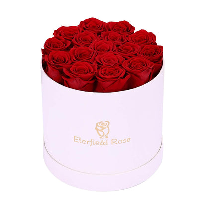 16-Piece Forever Flowers Preserved Rose in a Box Real Roses That Last a Year Preserved Flowers for Delivery Prime Mothers Day Valentines Day Christmas Day (Red Roses, round White Box)