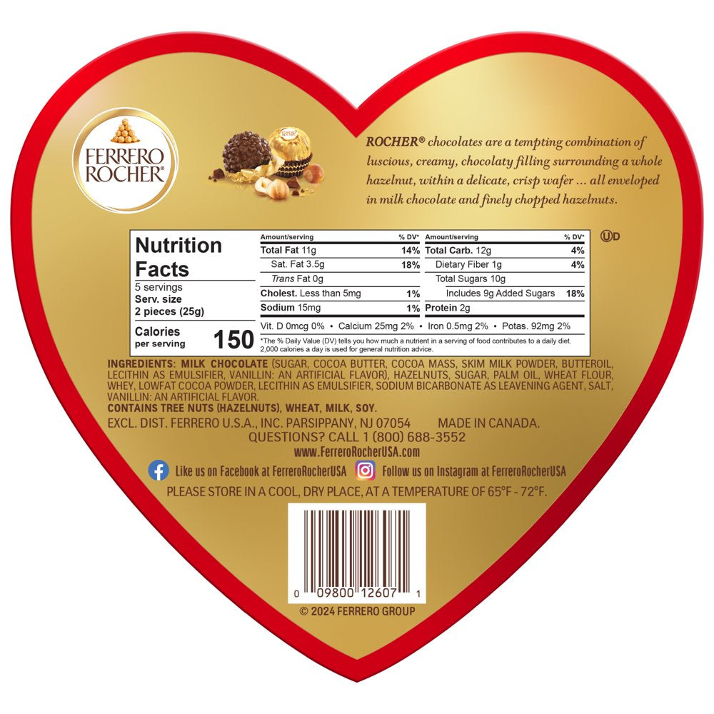 Milk Chocolate Hazelnut, Valentine'S Chocolate Heart Gift Box, 10 Count