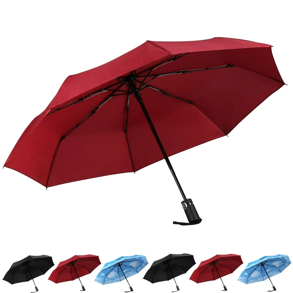 Travel Umbrellas for Rain Small Light Windproof Umbrella Automatic Folding Waterproof Umbrella for Women and Men( Retro Red)