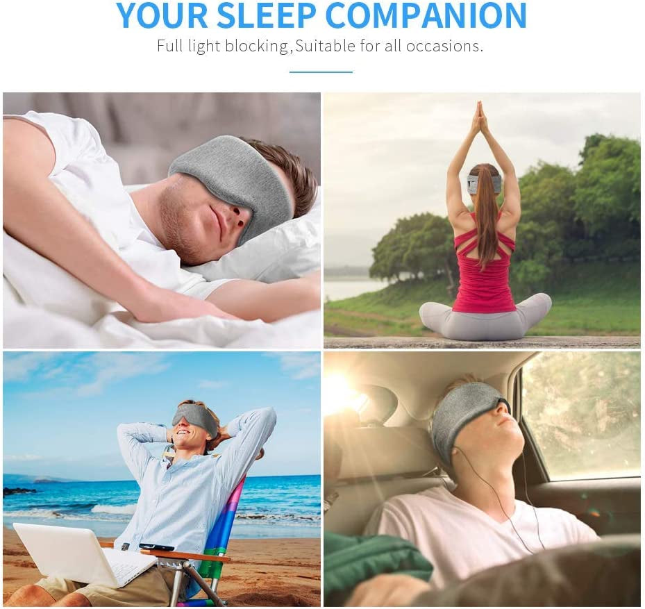 Handmade Cotton Sleep Mask - Upgrade Design Light Blocking Sleeping Eye Mask Soft Oversized Eye Shape Blinder Blindfold Airplane with Pouch for Nap Sleeping Travel for Women Men Kids(Gray Modal)