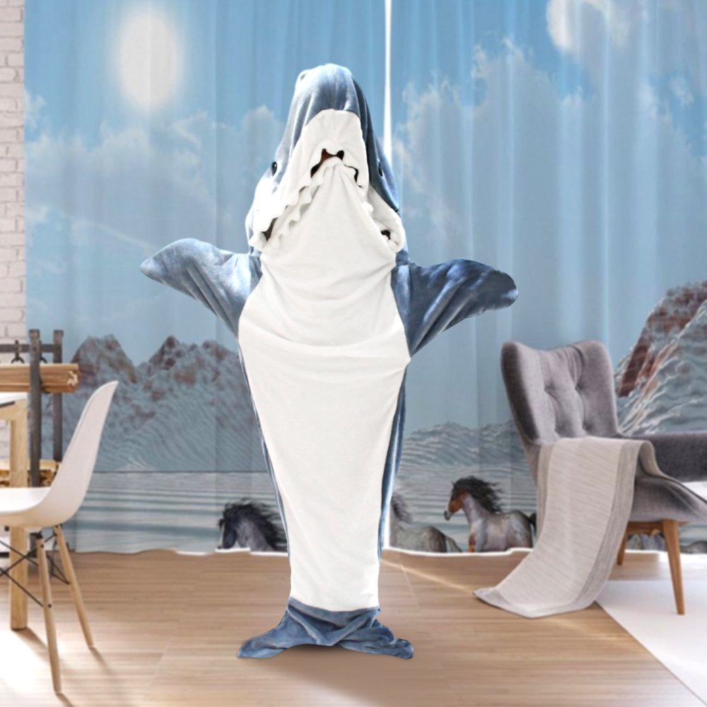 Shark Blanket - Wearable Blanket for Adult Kids, Super Soft Cozy Flannel Hoodie, Shark Onesie, Shark Blanket Hoodie, Shark Sleeping Bag (Gray Blue, XL)