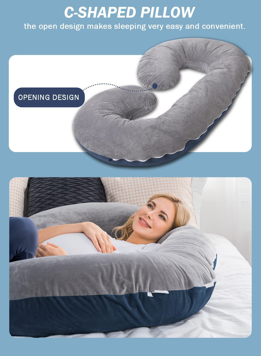 Pregnancy Pillow,Maternity Body Pillow for Sleeping,C Shaped Body Pillow for Pregnant Women with Removable Velvet Cover