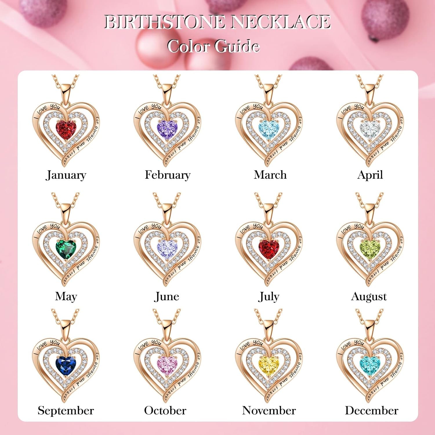 Birthstone Jewelry Heart Pendant Necklace for Birthday Anniversary Presents for Mother'S Day, Valentine'S Day, Christmas Gemstone Necklaces for Her Mom Girls- 18K Gold Filled with 925 Sterling Silver