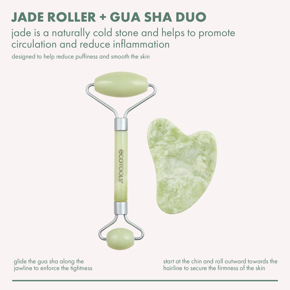 Facial Jade Roller and Gua Sha Stone Duo, 100% Jade, Skincare Tool, 2 Piece Set